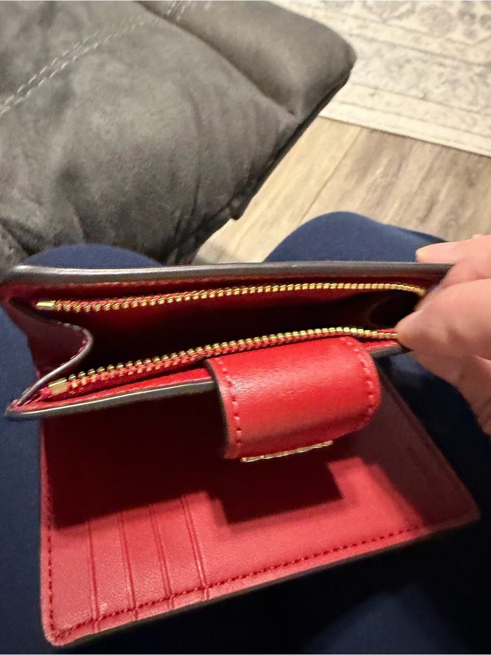 Coach Brown Signature Card Holder with Red Snap - Picture 3 of 5